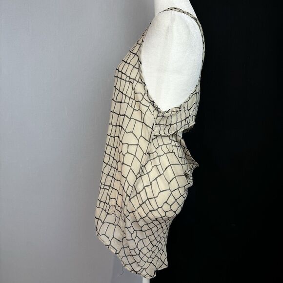 Elegant Beige Sheer Overlay Tank Top Geometric Pattern Flowy Lightweight S-M? - Picture 13 of 13